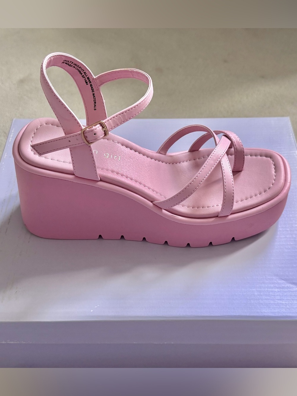 Madden Girl Women’s Pink 1-1/2” Platform Strappy Square Toe Wedge Sandals - Picture 3 of 6